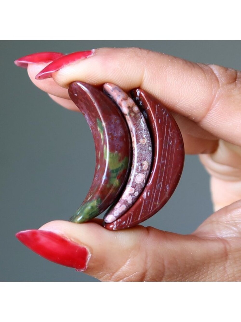 3 Red Jasper Moon Crystal Pendants